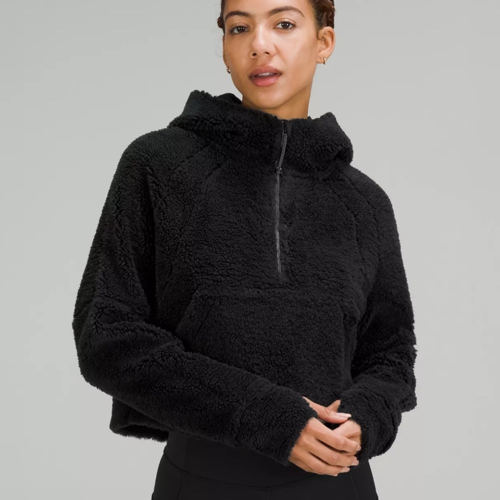 Lululemon M/L black sherpa fleece Scuba oversized half-zip hoodie 25” ptp 21” L - Picture 1 of 9